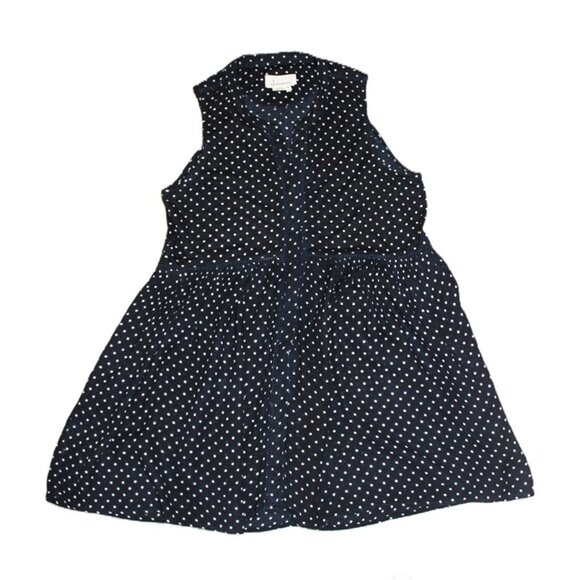 ANTHROPOLOGIE Nia Button Front Polka Dot Tunic Top in Navy - Size M - Picture 9 of 10
